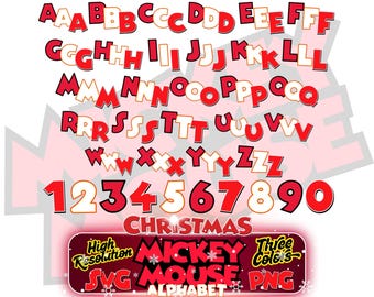 Mickey Mouse Alphabet Font SVG, Mickey Mouse PNG Cartoon Cliparts for Sublimation, Mickey Mouse Movie Themed Font Letters and Numbers SVG