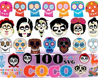 Coco SVG Icons Cliparts Bundle, Coco Sublimation Bundle, Coco Cartoon Movie Themed Birthday Party Cliparts png, Coco SVG Collection Bundle