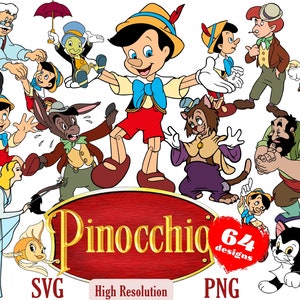 Pinocchio SVG png Cliparts Bundle, Pinocchio SVG Cartoon Sublimation Cliparts, Pinocchio Themed Kids Sublimation Images PNG, Pinocchio svg