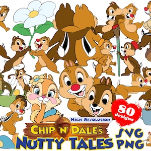 Chip 'n' Dale PNG svg Sublimation Cliparts Bundle, Chip and Dale Chipmunk SVG Cartoon Sublimation Cliparts, Chip and Dale Nutty Tails PNG