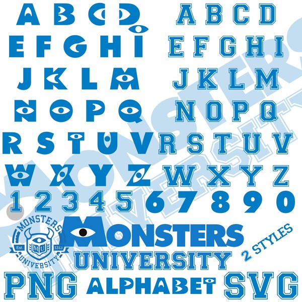 Monsters University Original Alphabet Font SVG, Monsters University PNG Sublimation Cliparts, Monsters University Themed Birthday Letters