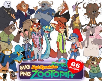 Lot de cliparts Zootopie SVG png, Zootopie 2 SVG Cartoon sublimation cliparts Collection, Zootropolis Zoomania Zootopie svg png ClipArt Pack