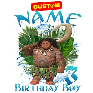 Clipart de cumpleaños personalizado de Moana Maui, PNG personalizado, sublimación de cumpleaños original de Moana Maui, clipart personalizado de Maui Moana con nombre y edad