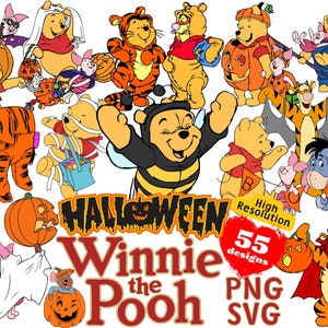 Winnie the Pooh Halloween SVG Cliparts Bundle, Winnie the Pooh Boo SVG Cartoon Halloween Sublimation Cliparts, Winnie the Pooh Themed Bundle
