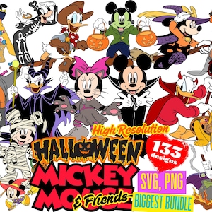 Mickey Mouse & Friends Halloween SVG Bundle, Mickey Mouse Halloween SVG Cartoon Sublimation Cliparts, Mickey Mouse Halloween Themed Cliparts