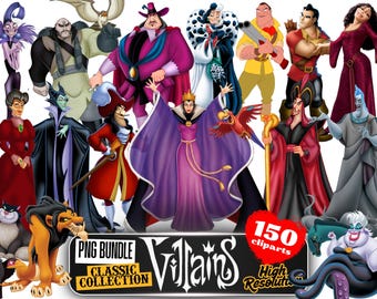 Villains PNG Cliparts Bundle, Classic Villains PNG Cartoon Sublimation Cliparts, Villains Birthday Movie Themed Clip Bundle PNG Collection