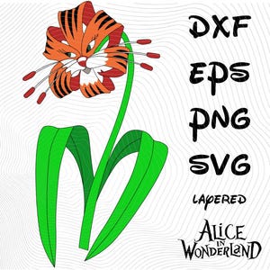 Tiger Lily Alicja w Krainie Czarów SVG Clipart, Alicja w Krainie Czarów SVG Cartoon Sublimacja Cliparts, Tiger Lily Flower Alicja w Krainie Czarów PNG