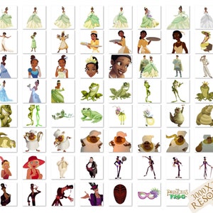 Puede incluir: Una colecci&oacute;n de im&aacute;genes digitales con personajes y escenas de la pel&iacute;cula animada La Princesa y el Sapo. Las im&aacute;genes incluyen a Tiana, Naveen, Ray, Mama Odie y otros personajes de la pel&iacute;cula. Las im&aacute;genes est&aacute;n en formato PNG y tienen una resoluci&oacute;n de 3000 p&iacute;xeles por 3000 p&iacute;xeles.