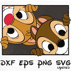 Chip 'n' Dale Nutty Tails SVG gelaagde PNG dxf eps sublimatie clipart, Chip 'n' Dale Chipmunk SVG Cartoon sublimatie T-shirt verjaardagsclips
