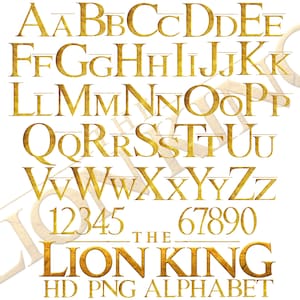 Bundle de lettres de l'alphabet Le Roi Lion PNG Cliparts, Le Roi Lion PNG Police Cliparts pour sublimation, Le Roi Lion PNG Clip Arts Collection