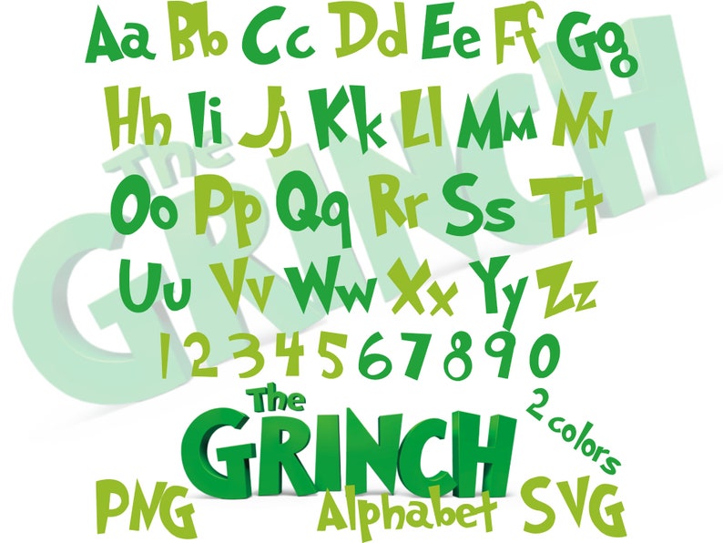 Grinch Alphabet Font SVG Grinch PNG Cartoon Cliparts for - Etsy Australia