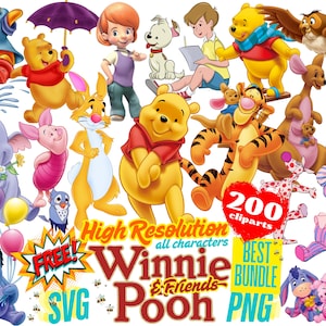 Winnie de Pooh png-bestand met cliparts, Winnie de Poeh beste png-cartoon sublimatie cliparts, Winnie de Poeh thema kindersublimatie, Winnie