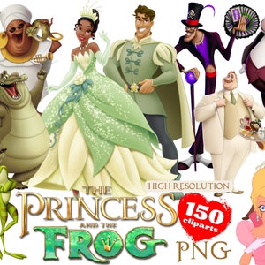 Paquete de imágenes prediseñadas PNG de La princesa y el sapo, imágenes prediseñadas de sublimación de dibujos animados PNG de La princesa y el sapo, arte PNG de La princesa y el sapo