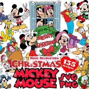 Micky Maus und Freunde Weihnachten SVG Teil 2 Bundle, Micky Maus Weihnachten Carol SVG Cartoon Sublimations Cliparts, Micky's Weihnachten unter dem Motto