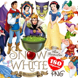 Snow White and the Seven Dwarfs PNG Cliparts Bundle, Snow White PNG Cartoon Sublimation Cliparts, Snow White Movie Themed Clip Arts Bundle