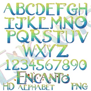 Encanto Alpjabet Letters PNG Cliparts-collectie, Encanto PNG-sublimatieclipartbundel, Encanto-taarttopper verjaardagsfeestje, afdrukbare png-bestand