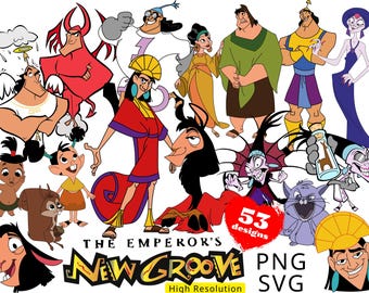 The Emperor's New Groove SVG Cliparts-bundel, The Emperor's New Groove SVG Cartoon sublimatie Cliparts, The Emperor's New Groove verjaardag