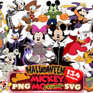 Musse Pigg & vänner Halloween SVG-paket, Musse Pigg Halloween-tecknade sublimeringscliparts, Musse Pigg Halloween-cliparts (digitala)