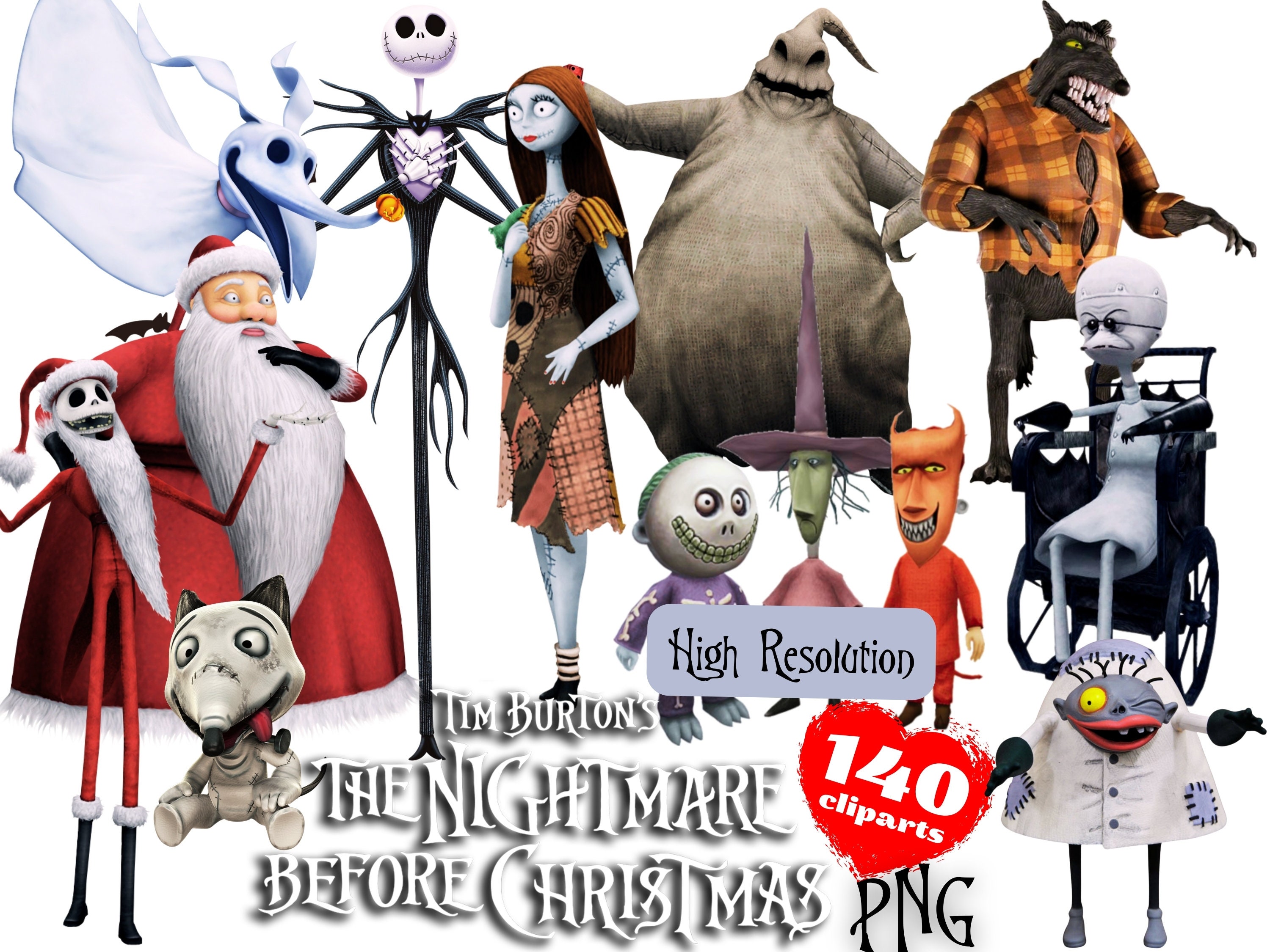 Tim Burton's The Nightmare Before Christmas PNG Cliparts Bundle, Nightmare Cartoon Sublimation Cliparts, Nightmare Before Christmas Birthday