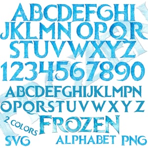 Bundle de cliparts de lettres de l'alphabet glacé surgelé, cliparts de dessin animé PNG surgelé pour sublimation, collection de cliparts sur le thème du film La Reine des neiges Noël