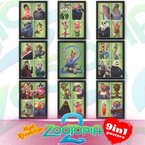 Conjunto de 15 pôsteres de parede com personagens de Zootopia 2, arte digital imprimível de Zootopia, pôsteres de parede de Zootopia, itens imprimíveis para quarto infantil de Zootopia