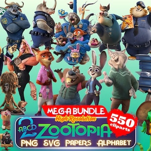 Zootopia Cliparts MEGA Bundle, Zootopia PNG Cartoon Sublimation Cliparts Collection, Zootropolis Zoomania Zootopia SVG Clip Arts Pack Bundle
