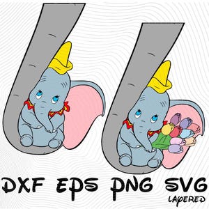 Pu&ograve; includere: Due illustrazioni di Dumbo l'elefante, ciascuna con un'espressione diversa. Un Dumbo tiene un mazzo di tulipani colorati, mentre l'altro Dumbo tiene la sua proboscide nelle sue mani. Entrambe le illustrazioni di Dumbo sono in un orecchio di elefante grigio.
