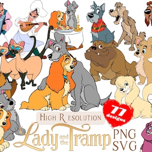 Lady and the Tramp SVG png Cliparts Bundle, Lady and the Tramp SVG Cartoon Sublimation Cliparts, Lady and the Tramp Themed Kids Sublimation