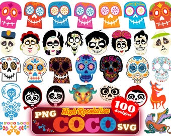 Coco SVG Icons Cliparts Bundle, Coco Sublimation Bundle, Coco Cartoon Movie Themed Birthday Party Cliparts png, Coco SVG Collection Bundle