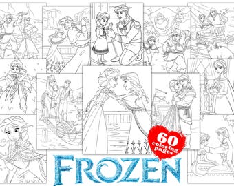 Libro para colorear de Frozen, páginas para colorear de Frozen para niños, imprimibles de princesas de Frozen en PDF, página para colorear de Anna y Elsa en PDF