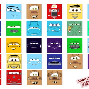 Cars Faces SVG Cliparts Bundle, Cars Tshirt Design Cartoon Cliparts, Cars Sublimation Lightning McQueen Tow Mater Cliparts Bundle (Digital) image 2