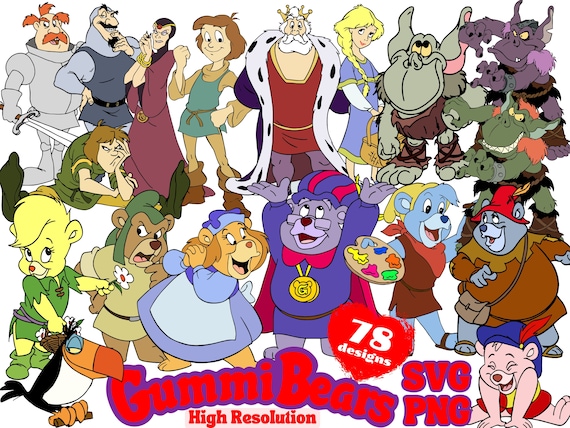 Gummi Bears SVG Cliparts Bundle, Adventures of the Gummi Bears PNG Cliparts for Sublimation, Gummi Bears Clip Arts Collection SVG Bundle