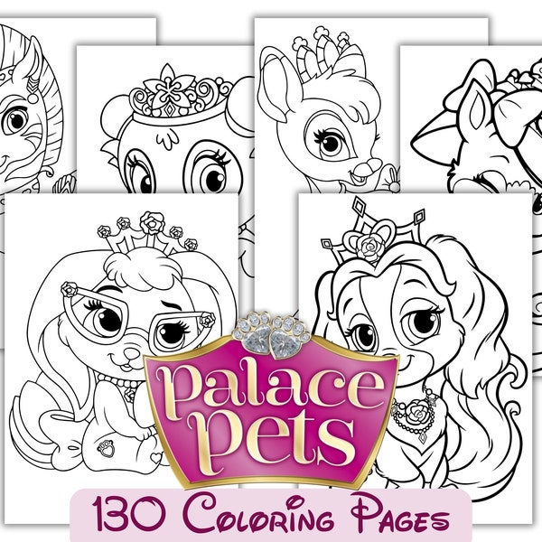 Palace Pets KIds Coloring Pages, Various Pets Cartoon Cliparts Coloring, Princess Sublimation Coloring Printables for Kids Activities PDF