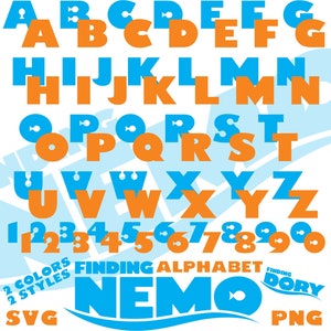 Finding Nemo Finding Dory Alpahbet Letters Cliparts Bundle, Finding Nemo Sublimation Bundle, Finding Dory Nemo Cartoon Movie Themed Birthday