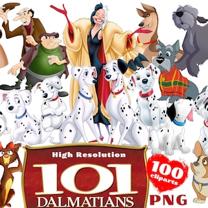 Paquete de imágenes prediseñadas PNG de 101 dálmatas, imágenes prediseñadas de sublimación de dibujos animados PNG de 101 dálmatas, paquete de colección de imágenes prediseñadas con temática de películas de 101 dálmatas