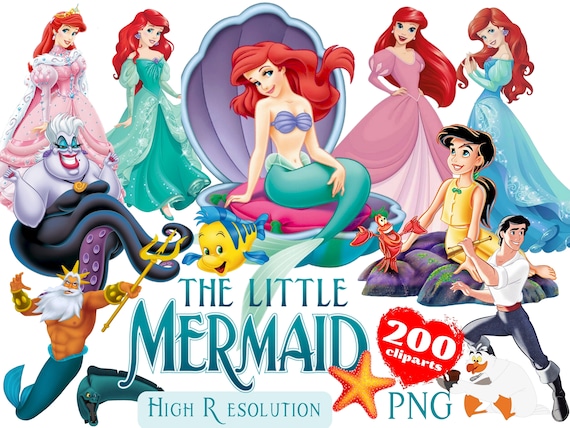 The Little Mermaid PNG Cliparts Bundle, Ariel PNG Cartoon Sublimation Cliparts, The Little Mermaid Ariel Movie Themed Clip Arts Bundle PNG