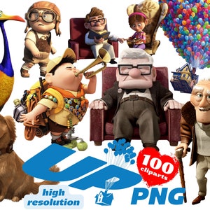 Pacchetto PNG Up Clipart, Clipart di sublimazione dei cartoni animati Up PNG, Collezione di clip art a tema Up, Stampabili di film Up, Clipart PNG dei palloncini della casa
