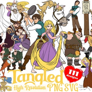 Tangled SVG Cliparts Bundle, Tangled Rapunzel Sublimation Cliaprts Collection, Tangled Rapunzel Birthday Party SVG Cake Topper Tshirt Design