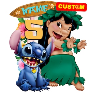 Spersonalizowany niestandardowy clipart PNG Lilo i Stitch, urodzinowy Lilo i Stitch Oryginalna sublimacja, niestandardowe logo Stitch, koszulka urodzinowa Stitch