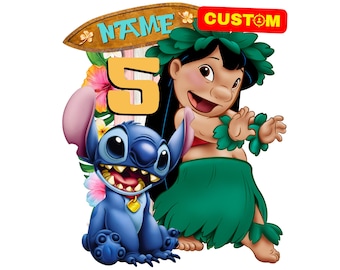Personalized Lilo and Stitch Custom PNG Clipart, Birthday Lilo and Stitch Original Sublimation, Custom Logo Stitch Birthday TShirt (Digital)