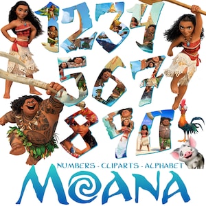 Moana PNG Birthday Numbers Cliparts Bundle, Moana PNG Cartoon Letters Cliparts for Sublimation, Moana Movie Themed Font Bundle Cliparts svg