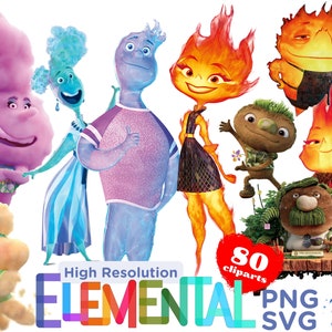 Paquete de imágenes prediseñadas elementales PNG y SVG, colección de cliaprts de sublimación elemental, topper de pastel de fiesta de cumpleaños elemental PNG Elemental Digital