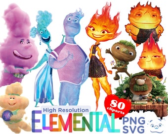 Paquete de imágenes prediseñadas elementales PNG y SVG, colección de cliaprts de sublimación elemental, topper de pastel de fiesta de cumpleaños elemental PNG Elemental Digital