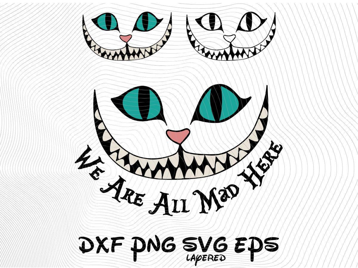 Cheshire Cat Face Alice in Wonderland SVG Clipart, Cheshire Cat