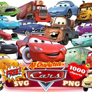 Autos PNG Cliparts Bundle, Autos PNG Cartoon Cliparts, Autos Sublimation, Lightning McQueen, Tow Mater, Autos Charaktere PNG Cliparts Bundle svg