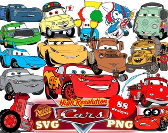 Cars SVG Cliparts Bundle, Cars SVG Cartoon Cliparts, Cars Sublimation, Lightning McQueen, Tow Mater, Cars Characters PNG Cliparts Bundle svg