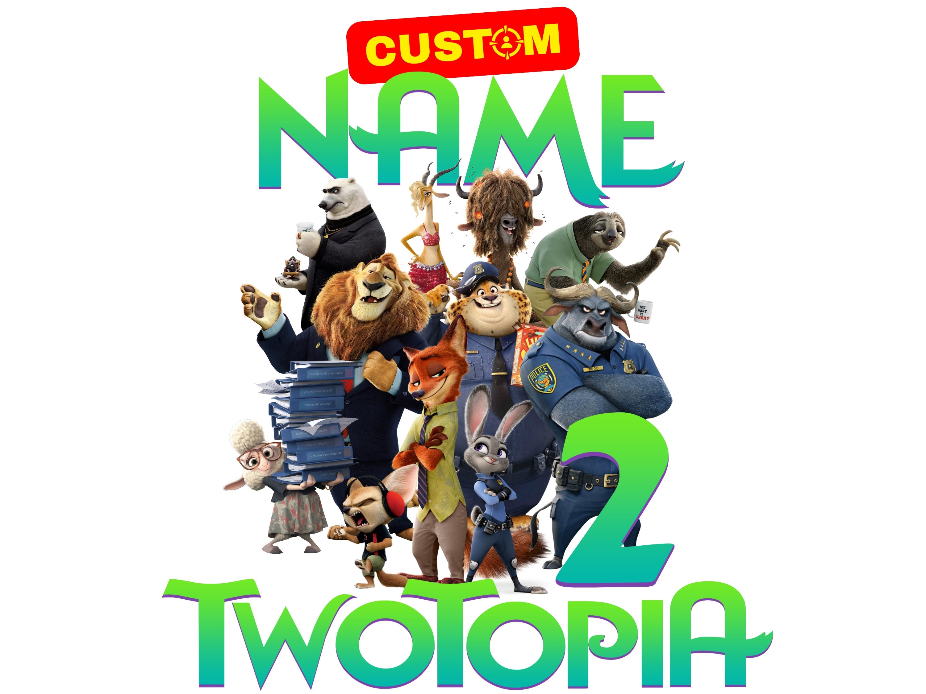 Clipart Zootopie personnalisé PNG personnalisé, Sublimation anniversaire Original Zootopie, Logo Zootopie personnalisé nom âge, cliparts T-Shirt Zootopie