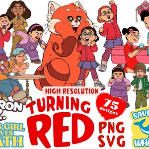 Paquete de imágenes prediseñadas SVG de "Panda Rojo", imágenes prediseñadas de dibujos animados SVG de "Panda Rojo" para sublimación, colección de imágenes prediseñadas PNG con temática de la película "Panda Rojo"