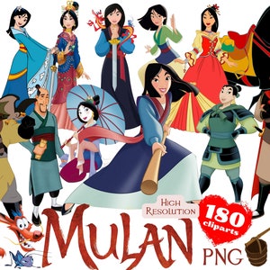 Mulan PNG Cliparts Bundle, Mulan PNG Cliparts de dessins animés pour sublimation, Mulan Movie Themed Clip Arts Collection, Mulan Cartoon Pictures PNG