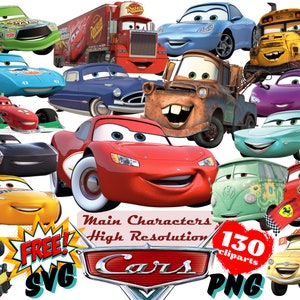 Auto's png clipartbundel, auto's png-cartoon cliparts, auto's sublimatie, Lightning McQueen, Tow Mater, autokarakters PNG clipartbundel SVG